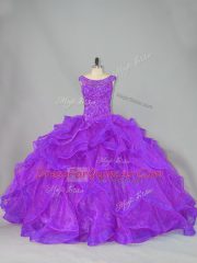 Fantastic Purple Sleeveless Organza Brush Train Lace Up Sweet 16 Dress for Sweet 16 and Quinceanera