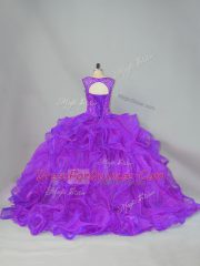 Fantastic Purple Sleeveless Organza Brush Train Lace Up Sweet 16 Dress for Sweet 16 and Quinceanera