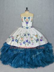 Adorable Ball Gowns Quinceanera Gown Blue Sweetheart Organza Sleeveless Lace Up