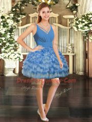 Pretty Blue V-neck Neckline Ruffles and Ruffled Layers Quinceanera Gown Sleeveless Backless