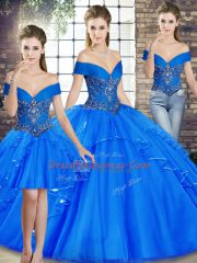 High Class Sleeveless Beading and Ruffles Lace Up Vestidos de Quinceanera