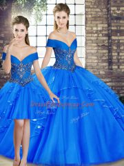 High Class Sleeveless Beading and Ruffles Lace Up Vestidos de Quinceanera