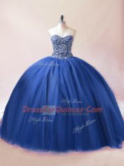 Sweetheart Sleeveless Tulle Ball Gown Prom Dress Beading Lace Up