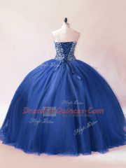 Sweetheart Sleeveless Tulle Ball Gown Prom Dress Beading Lace Up