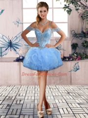 Ball Gowns Prom Party Dress Light Blue Off The Shoulder Tulle Sleeveless Mini Length Lace Up
