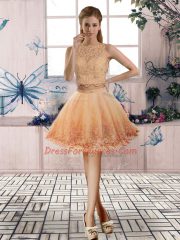 Cheap Gold and Peach Sweet 16 Dresses Scalloped Sleeveless Sweep Train Backless