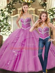 Shining Lilac Sweetheart Neckline Beading Quinceanera Gowns Sleeveless Lace Up