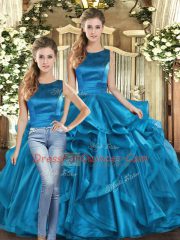 Fitting Sleeveless Lace Up Floor Length Ruffles 15 Quinceanera Dress