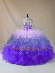 Suitable Multi-color Sleeveless Beading and Ruffles Floor Length Vestidos de Quinceanera