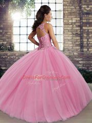 Fantastic Lavender Ball Gowns Embroidery Ball Gown Prom Dress Lace Up Tulle Sleeveless Floor Length
