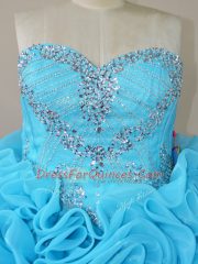 Dazzling Sweetheart Sleeveless Fabric With Rolling Flowers Quinceanera Gown Beading Brush Train Side Zipper