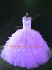 Flare Sleeveless Beading and Ruffles Lace Up Quince Ball Gowns