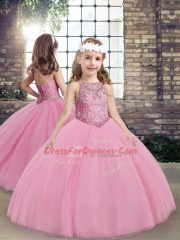 Latest Floor Length Lilac Child Pageant Dress Scoop Sleeveless Lace Up