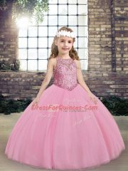 Latest Floor Length Lilac Child Pageant Dress Scoop Sleeveless Lace Up
