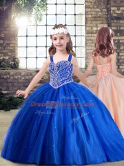 Lace Up 15 Quinceanera Dress Blue for Military Ball and Sweet 16 and Quinceanera with Beading Brush Train