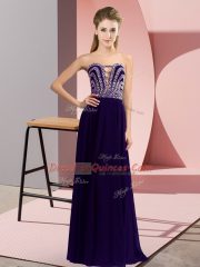 Superior Chiffon Sweetheart Sleeveless Lace Up Beading Evening Dress in Purple