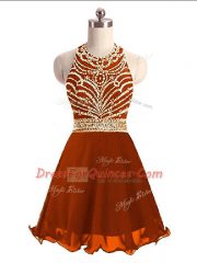 Perfect Sleeveless Chiffon Mini Length Zipper Prom Party Dress in Rust Red with Beading