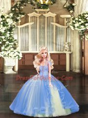 Blue Ball Gown Prom Dress Military Ball and Sweet 16 and Quinceanera with Beading and Ruffles Strapless Sleeveless Lace Up