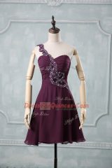 Sexy Dark Purple Zipper Prom Party Dress Beading and Ruching Sleeveless