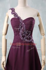 Sexy Dark Purple Zipper Prom Party Dress Beading and Ruching Sleeveless