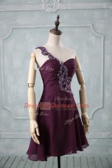Sexy Dark Purple Zipper Prom Party Dress Beading and Ruching Sleeveless