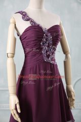 Sexy Dark Purple Zipper Prom Party Dress Beading and Ruching Sleeveless