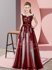 Fantastic Burgundy Scoop Neckline Beading and Lace Dama Dress Sleeveless Zipper