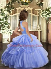 Floor Length Backless Kids Pageant Dress Lavender and Pink And Yellow for Party and Sweet 16 and Wedding Party with Beading and Appliques