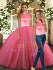 Gorgeous Sleeveless Floor Length Beading Backless Sweet 16 Dresses with Coral Red
