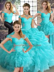 Floor Length Ball Gowns Sleeveless Aqua Blue Quinceanera Dress Lace Up