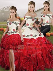 Romantic Sleeveless Lace Up Floor Length Embroidery and Ruffles Vestidos de Quinceanera