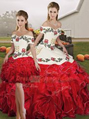 Romantic Sleeveless Lace Up Floor Length Embroidery and Ruffles Vestidos de Quinceanera