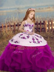 Gorgeous Sleeveless Lace Up Floor Length Embroidery and Ruffles Pageant Gowns For Girls