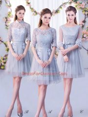 Fashion Scoop Half Sleeves Tulle Damas Dress Lace Lace Up