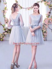 Fashion Scoop Half Sleeves Tulle Damas Dress Lace Lace Up