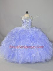 Beautiful Lavender Scoop Lace Up Beading and Ruffles Sweet 16 Quinceanera Dress Sleeveless