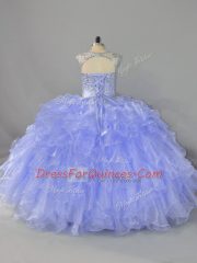 Beautiful Lavender Scoop Lace Up Beading and Ruffles Sweet 16 Quinceanera Dress Sleeveless