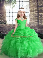 Discount Green Little Girls Pageant Dress Party and Wedding Party with Beading and Ruffles Straps Sleeveless Lace Up