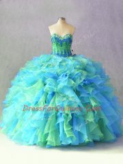 Gorgeous Multi-color Ball Gowns Sweetheart Sleeveless Organza Floor Length Lace Up Beading and Ruffles Vestidos de Quinceanera