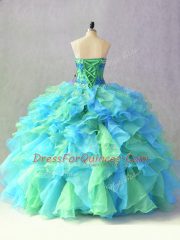 Gorgeous Multi-color Ball Gowns Sweetheart Sleeveless Organza Floor Length Lace Up Beading and Ruffles Vestidos de Quinceanera