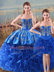 Chic Sweetheart Sleeveless Fabric With Rolling Flowers Sweet 16 Dress Embroidery and Ruffles Lace Up