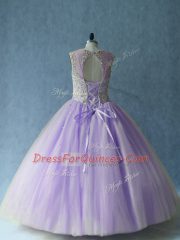 Stunning Tulle Scoop Sleeveless Lace Up Beading Quinceanera Dress in Lavender