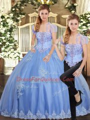 Ball Gowns Quinceanera Gown Light Blue Strapless Tulle Sleeveless Floor Length Lace Up