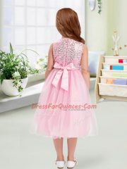 Tea Length Lavender Flower Girl Dresses Scoop Sleeveless Zipper