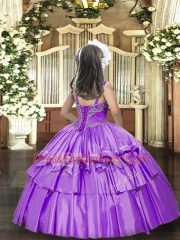 Customized Blue Lace Up Little Girl Pageant Dress Beading and Ruffled Layers Sleeveless Floor Length