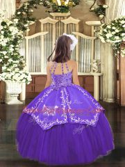 Most Popular Blue Sleeveless Embroidery Floor Length Little Girls Pageant Dress