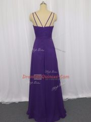 Purple Chiffon Zipper Dress for Prom Sleeveless Floor Length Ruching