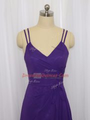 Purple Chiffon Zipper Dress for Prom Sleeveless Floor Length Ruching