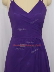 Purple Chiffon Zipper Dress for Prom Sleeveless Floor Length Ruching