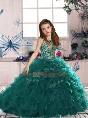 Beauteous Sleeveless Lace Up Floor Length Beading and Ruffles Little Girl Pageant Dress